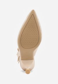 Renee - Beżowe Szpilki Slingback VICES z Elastycznej Dzianiny z Wkładką Soft-Pillow i Ozdobną Kokardą Risnara. Okazja: na co dzień. Zapięcie: pasek. Kolor: beżowy. Materiał: dzianina. Obcas: na szpilce. Styl: casual #7