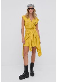 Diesel Sukienka kolor żółty mini rozkloszowana. Kolor: żółty. Materiał: tkanina, jedwab, materiał, lyocell. Wzór: gładki. Typ sukienki: asymetryczne, rozkloszowane. Długość: mini #6