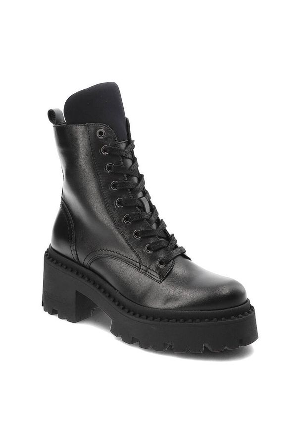 CheBello - Czarne Botki Chebello Stylowe Obuwie Damskie. Wysokość cholewki: przed kolano. Kolor: czarny. Materiał: skóra, materiał. Szerokość cholewki: normalna. Styl: elegancki