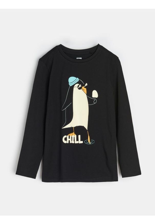 Sinsay - Koszulka z długimi rękawami - czarny. Kolor: czarny. Długość rękawa: długi rękaw. Długość: długie