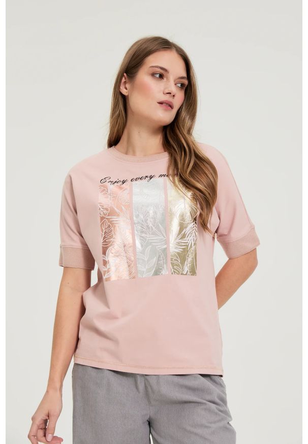 MOODO - Bawełniana bluzka z nadrukiem. Materiał: bawełna. Wzór: nadruk