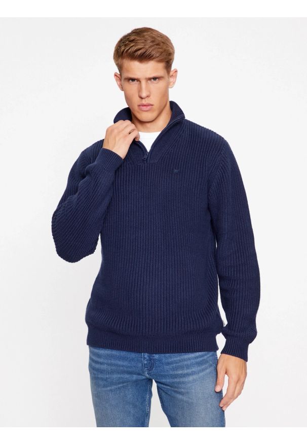 Wrangler - WRANGLER HALF ZIP KNIT MĘSKI SWETER ELEGANCKI CIEPŁY NAVY 112343094 W8D0011976. Styl: elegancki