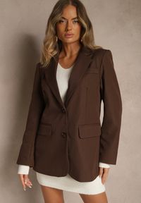 Renee - Brązowa Marynarka Jednorzędowa z Guzikami przy Rękawach Rodvire. Okazja: na co dzień. Kolor: brązowy. Materiał: jeans. Styl: klasyczny, casual