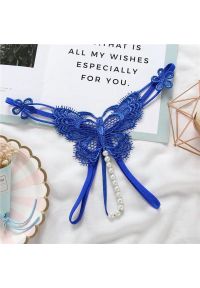 Intica - Stringi z motywem motyla i perłami eleganckie Louiselle. Kolor: niebieski. Materiał: materiał. Wzór: aplikacja