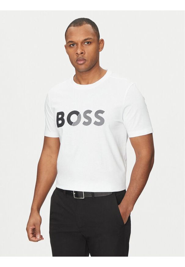 BOSS T-Shirt Tape Logo 50530990 Biały Regular Fit. Kolor: biały. Materiał: bawełna