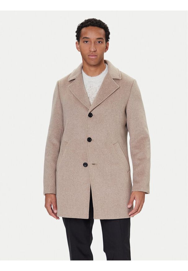 Guess Płaszcz wełniany M4BL3S WGJ82 Beżowy Slim Fit. Kolor: beżowy. Materiał: wełna, syntetyk