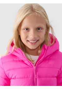 4f - 4F Kurtka puchowa z wypełnieniem syntetycznym dziewczęca - różowa 164 (13-14 lat). Okazja: na co dzień. Typ kołnierza: kołnierzyk stójkowy, kaptur. Kolor: różowy. Materiał: puch, syntetyk. Długość: długie. Wzór: gładki. Sezon: lato. Styl: casual, klasyczny, sportowy #2