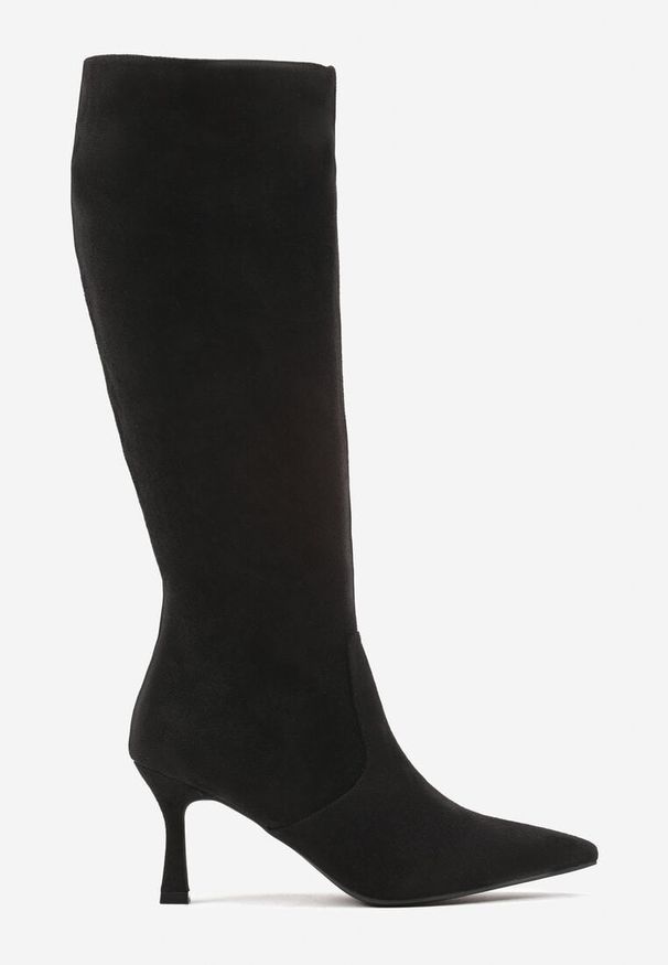Born2be - Czarne Eleganckie Kozaki Vices na Szpilce z Imitacji Zamszu Izanori. Okazja: do pracy. Kolor: czarny. Materiał: zamsz. Sezon: zima, jesień. Obcas: na szpilce. Styl: elegancki