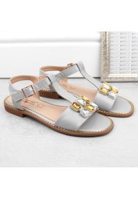 Sandały damskie z cyrkoniami komfortowe srebrne S.Barski 030 srebrny. Kolor: srebrny #7