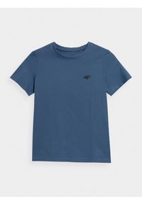 4F JUNIOR - T-shirt gładki chłopięcy. Kolor: niebieski. Materiał: bawełna. Wzór: gładki