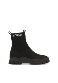 Kazar - Czarne botki ze skarpetkową cholewką. Wysokość cholewki: za kostkę. Kolor: czarny. Materiał: tkanina. Szerokość cholewki: normalna. Styl: elegancki #1