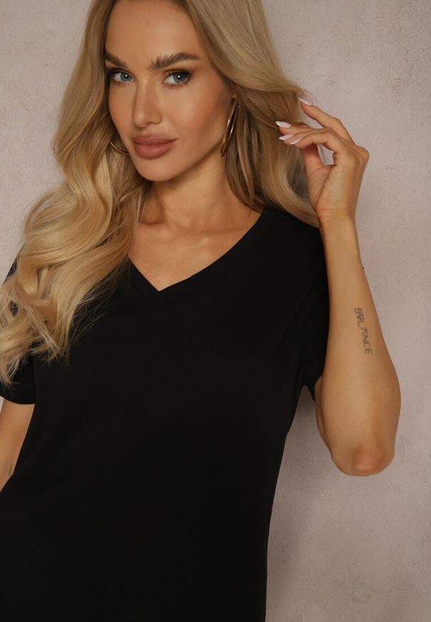 Renee - Czarny Klasyczny T-shirt z Bawełny Irithnea. Okazja: na co dzień. Kolor: czarny. Materiał: bawełna. Styl: klasyczny