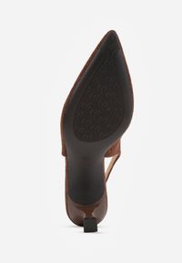 Renee - Ciemnobrązowe Czółenka Slingback VICES na Kaczuszce z Ażurową Cholewką Klephei. Zapięcie: pasek. Kolor: brązowy. Materiał: jeans, skóra, koronka. Szerokość cholewki: normalna. Wzór: ażurowy. Obcas: na szpilce #5