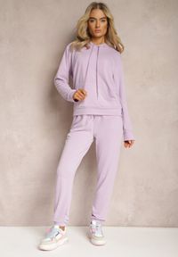 Renee - Fioletowy Klasyczny Komplet Dresowy z Bluzą Kangurką i Spodniami Typu Jogger Salevia. Kolor: fioletowy. Materiał: dresówka #3