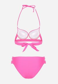 Renee - Fuksjowe Bikini Majtki Figi z Wycięciami i Biustonosz z Ozdobnymi Paskami Kinalana. Kolor: różowy