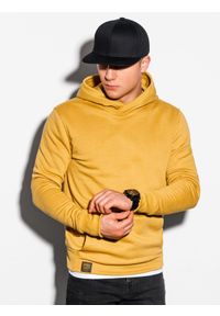 Ombre Clothing - Bluza męska z kapturem B1079 - żółta - XL. Typ kołnierza: kaptur. Kolor: żółty. Materiał: bawełna, poliester #4