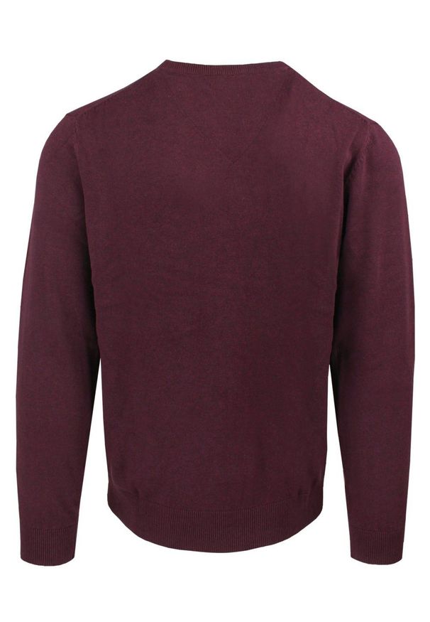 Męski, Bawełniany Sweter w Serek (V-neck) - Adriano Guinari - Bordo, Melanż. Okazja: na spotkanie biznesowe, do pracy, na co dzień. Typ kołnierza: dekolt w serek. Kolor: czerwony. Materiał: bawełna. Wzór: melanż. Styl: elegancki, casual, klasyczny, biznesowy