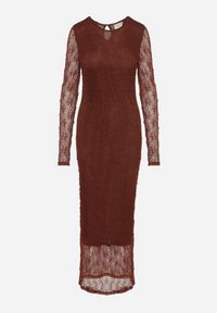 Born2be - Brązowa Dopasowana Sukienka Koronkowa z Długim Rękawem Zenika. Kolor: brązowy. Materiał: koronka. Długość rękawa: długi rękaw. Wzór: koronka. Sezon: zima, jesień, wiosna. Styl: elegancki #3
