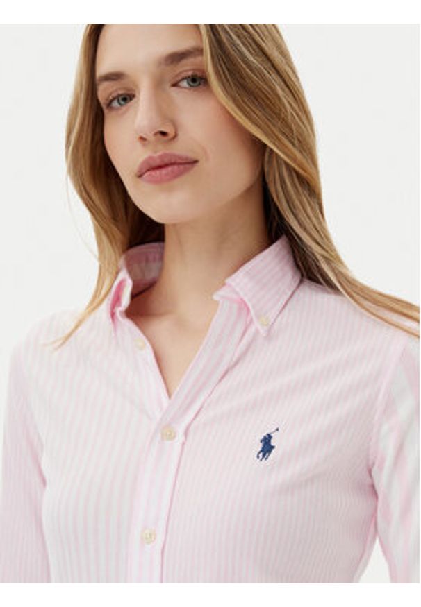 Polo Ralph Lauren Koszula 211965102001 Różowy Slim Fit. Typ kołnierza: polo. Kolor: różowy. Materiał: bawełna