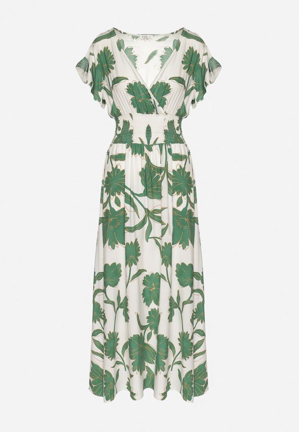 Born2be - Zielona Wiskozowa Sukienka Rozkloszowana w Kwiaty Arisona. Okazja: na randkę. Typ kołnierza: dekolt w kształcie V. Kolor: zielony. Materiał: wiskoza. Wzór: kwiaty. Sezon: wiosna, lato