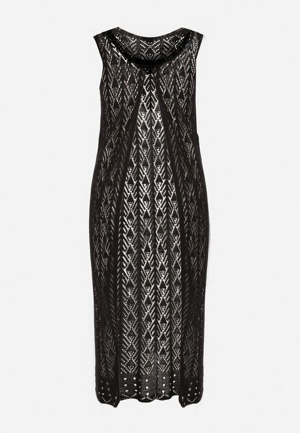 Born2be - Czarna Ażurowa Tunika Boho bez Rękawów Kimalia. Okazja: na co dzień. Kolor: czarny. Materiał: wiskoza. Długość rękawa: bez rękawów. Wzór: ażurowy. Styl: boho