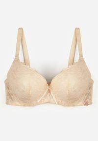 Renee - Beżowy Biustonosz Ozdobiony Koronką i Kokardką Aqiany. Kolor: beżowy. Materiał: koronka. Wzór: koronka, aplikacja #5