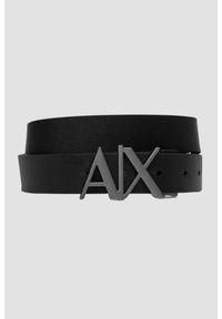 Armani Exchange - ARMANI EXCHANGE Czarny pasek męski ze srebrną klamrą, Rozmiar 34. Kolor: czarny