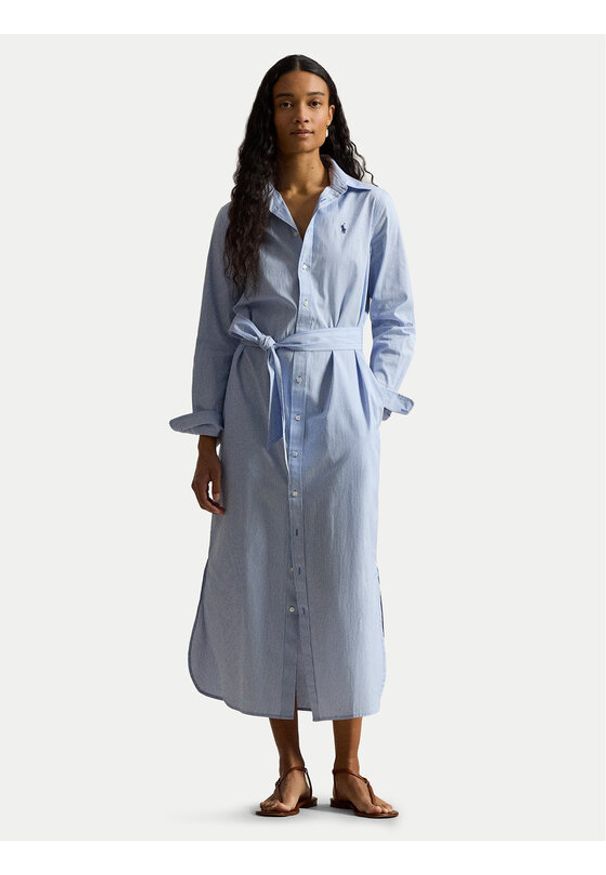 Polo Ralph Lauren Sukienka koszulowa 211A96362001 Błękitny Regular Fit. Typ kołnierza: polo. Kolor: niebieski. Materiał: bawełna. Typ sukienki: koszulowe