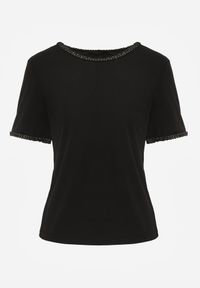 Born2be - Czarny Minimalistyczny T-shirt z Bawełny Zdobiony Warkoczowymi Lamówkami Thessele. Okazja: na co dzień. Kolor: czarny. Materiał: bawełna. Wzór: aplikacja. Styl: casual, klasyczny #7
