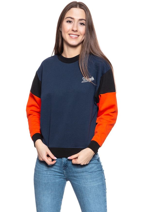 Wrangler - BLUZA WRANGLER HIGH RIB RETRO SWEAT NAVY W6N0HY114 112130780. Styl: retro