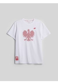 4f - 4F Koszulka kibica męska - biała XL. Kolor: biały. Materiał: materiał, bawełna, dzianina. Wzór: nadruk. Styl: sportowy #1