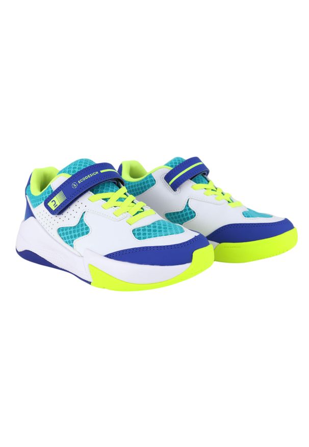 ALLSIX - Buty do siatkówki Allsix VS100 Confort Junior na rzepy. Zapięcie: rzepy. Kolor: biały, niebieski, wielokolorowy. Materiał: materiał. Sport: siatkówka