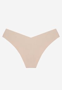 Renee - Beżowe Bezszwowe Majtki Brazyliany Melzeki. Kolor: beżowy. Materiał: jeans. Wzór: gładki