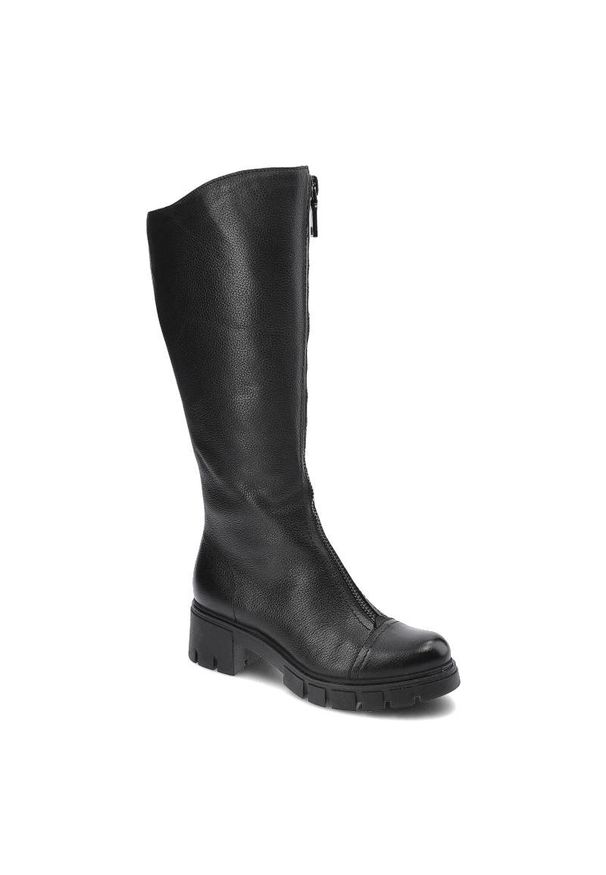 Czarne Kozaki Simen Damskie Eleganckie Buty Zimowe. Okazja: na co dzień. Kolor: czarny. Materiał: skóra. Szerokość cholewki: normalna. Sezon: zima. Styl: elegancki