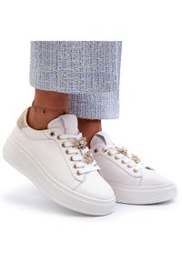 S.Barski Skórzane Sneakersy Damskie Na Platformie Z Przypinkami D&A SN67 Białe. Kolor: biały. Materiał: skóra. Obcas: na platformie #5