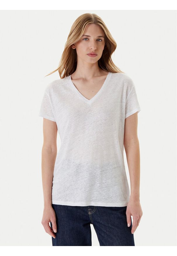 United Colors of Benetton - United Colors Of Benetton T-Shirt 37UJD401Q Biały Regular Fit. Kolor: biały. Materiał: len