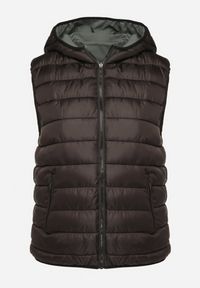 Born2be - Zielona Dwustronna Kamizelka z Kapturem Zdobiona Pikowanymi Przeszyciami Tuliona. Okazja: na spacer. Typ kołnierza: kaptur. Kolekcja: plus size. Kolor: zielony. Materiał: jeans. Wzór: aplikacja. Styl: elegancki #2