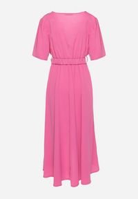 Born2be - Różowa Rozkloszowana Sukienka Kopertowa z Gumką w Talii i Ozdobnym Paskiem Vasena. Kolor: różowy. Typ sukienki: kopertowe. Styl: elegancki #4