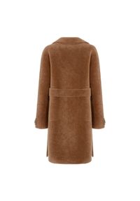 Ochnik - Płaszcz wełniany damski z rozporkami. Typ kołnierza: kołnierz rewers. Kolor: brązowy. Materiał: wełna. Długość: długie. Sezon: jesień, zima. Styl: sportowy, elegancki #2