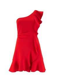 LA MANIA - Czerwona sukienka Janet. Kolor: czerwony. Materiał: materiał. Wzór: aplikacja. Typ sukienki: dopasowane, rozkloszowane. Długość: mini #5