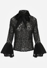 Born2be - Czarna Wiskozowa Bluzka z Koronki z Bawełną Kokardą i Rozszerzanymi Rękawami Andrice. Okazja: na randkę. Typ kołnierza: kokarda. Kolor: czarny. Materiał: wiskoza, bawełna, koronka. Wzór: koronka. Styl: klasyczny #8