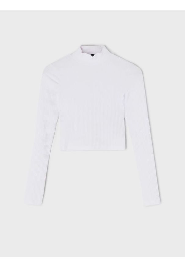 Sinsay - Crop top z długim rękawem - biały. Kolor: biały. Długość rękawa: długi rękaw. Długość: długie