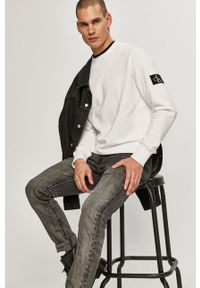 Calvin Klein Jeans bluza bawełniana J30J314035.4891 męska kolor biały gładka. Okazja: na co dzień. Kolor: biały. Materiał: bawełna. Wzór: gładki. Styl: casual #2