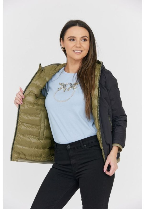 Blauer USA - BLAUER Czarno-zielona dwustronna kurtka Stella reversible down jacket. Kolor: zielony