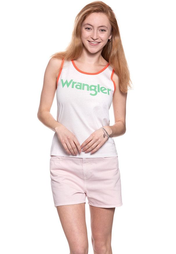 Wrangler - WRANGLER T SHIRT DAMSKI RETRO KABEL TANK ROSEWATER W730SEVLF 112130937. Długość rękawa: na ramiączkach. Wzór: nadruk. Styl: retro