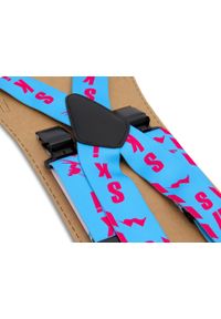 Modini - Szerokie błękitno-różowe narciarskie szelki do spodni - SKI T29. Kolor: różowy, wielokolorowy, niebieski. Materiał: skóra, guma #1