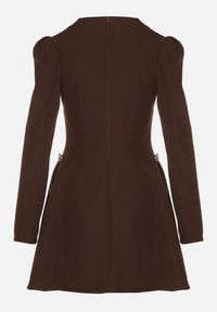 Born2be - Brązowa Rozkloszowana Sukienka Ozdobiona Metaliczną Aplikacją Eleslie. Okazja: na randkę, na imprezę. Kolor: brązowy. Wzór: aplikacja. Styl: elegancki #5