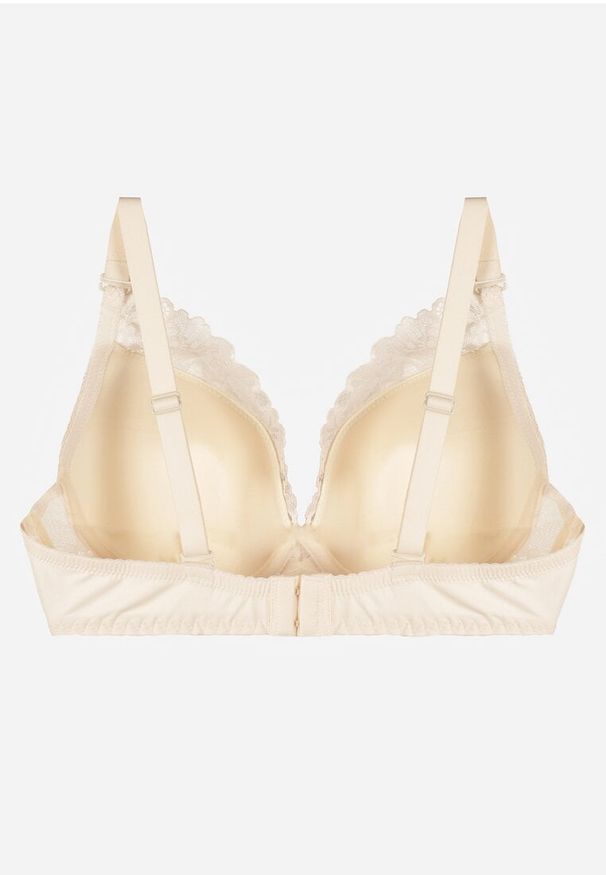 Born2be - Beżowy Klasyczny Biustonosz Zdobiony Koronką Idarodia. Kolor: beżowy. Materiał: koronka. Wzór: aplikacja, koronka