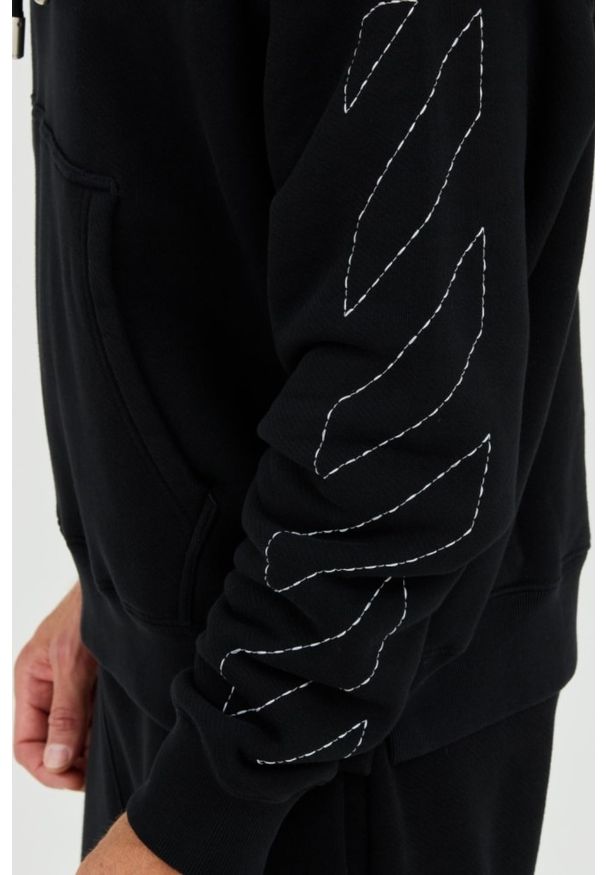 OFF-WHITE Czarna bluza haftowana Stitch Arr Skate Hoodie. Kolor: czarny. Wzór: haft