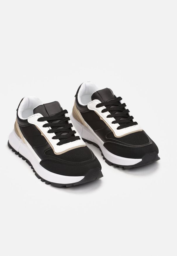 Renee - Czarne Sneakersy Sznurowane z Wstawkami Danielys. Wysokość cholewki: przed kostkę. Kolor: czarny. Materiał: materiał. Szerokość cholewki: normalna